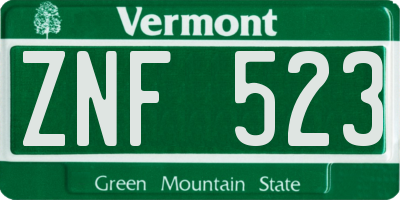 VT license plate ZNF523