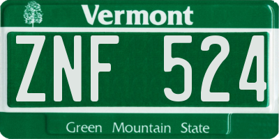 VT license plate ZNF524