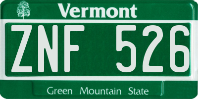 VT license plate ZNF526