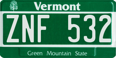 VT license plate ZNF532
