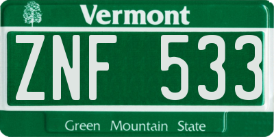 VT license plate ZNF533