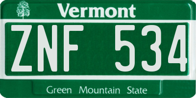 VT license plate ZNF534