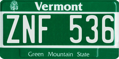 VT license plate ZNF536