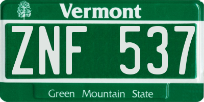 VT license plate ZNF537