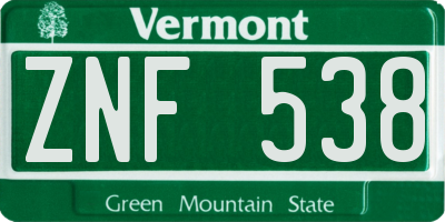 VT license plate ZNF538