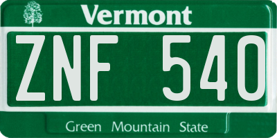 VT license plate ZNF540