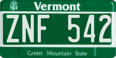 VT license plate ZNF542