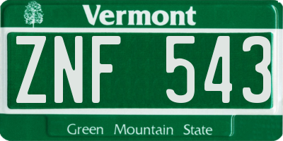 VT license plate ZNF543