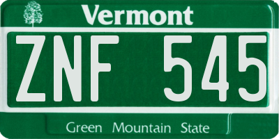 VT license plate ZNF545