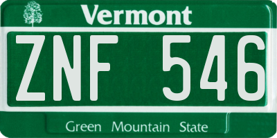 VT license plate ZNF546