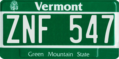 VT license plate ZNF547