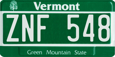 VT license plate ZNF548