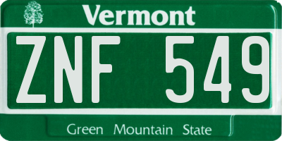 VT license plate ZNF549