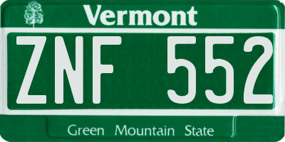 VT license plate ZNF552