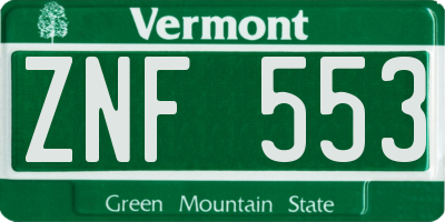 VT license plate ZNF553