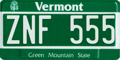 VT license plate ZNF555