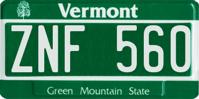 VT license plate ZNF560