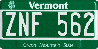 VT license plate ZNF562