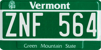 VT license plate ZNF564