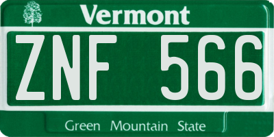 VT license plate ZNF566