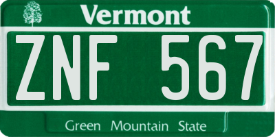 VT license plate ZNF567