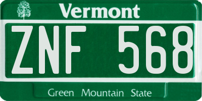 VT license plate ZNF568