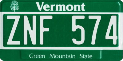 VT license plate ZNF574
