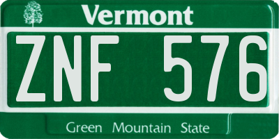 VT license plate ZNF576