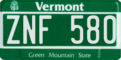 VT license plate ZNF580