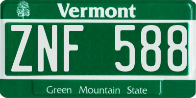 VT license plate ZNF588