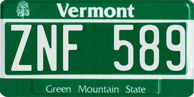 VT license plate ZNF589