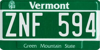 VT license plate ZNF594