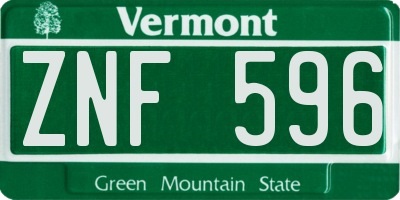 VT license plate ZNF596