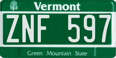 VT license plate ZNF597