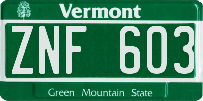 VT license plate ZNF603