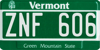 VT license plate ZNF606