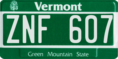 VT license plate ZNF607