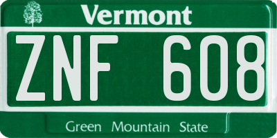 VT license plate ZNF608
