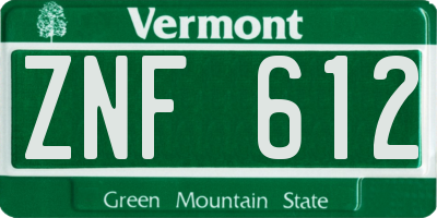 VT license plate ZNF612