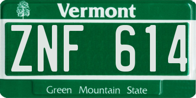 VT license plate ZNF614