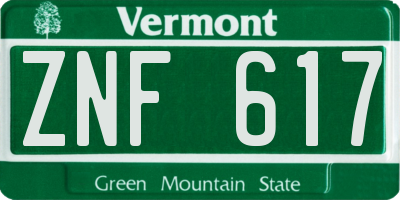 VT license plate ZNF617