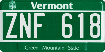 VT license plate ZNF618