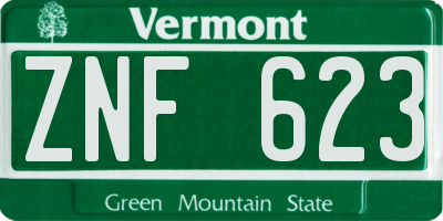 VT license plate ZNF623