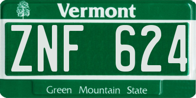 VT license plate ZNF624