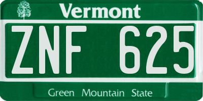 VT license plate ZNF625