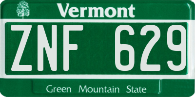 VT license plate ZNF629