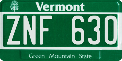 VT license plate ZNF630
