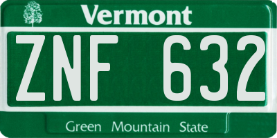 VT license plate ZNF632