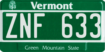 VT license plate ZNF633
