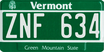 VT license plate ZNF634